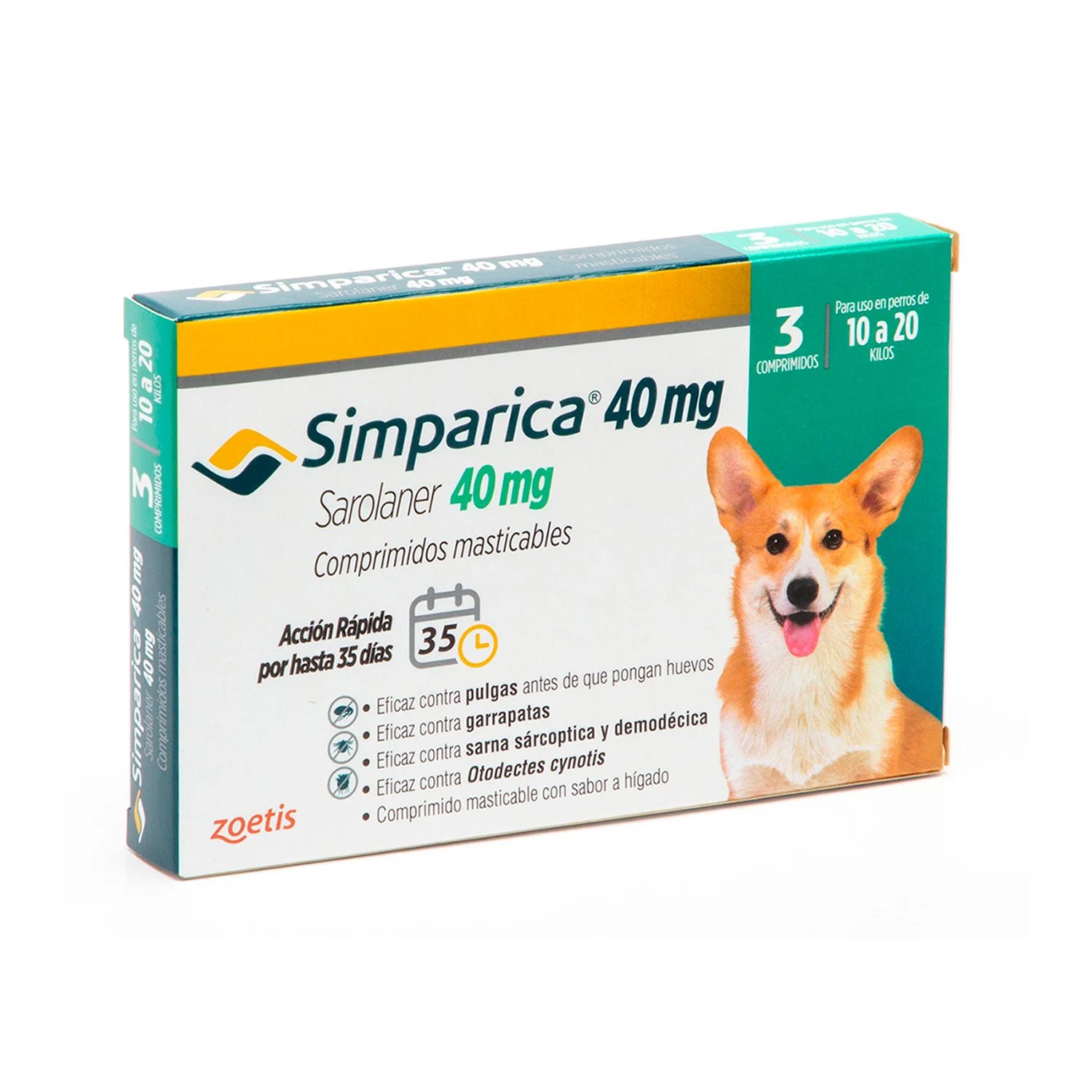 ANTIPARASITARIO SIMPARICA 40 MG 10 - 20 KG 3 COMP