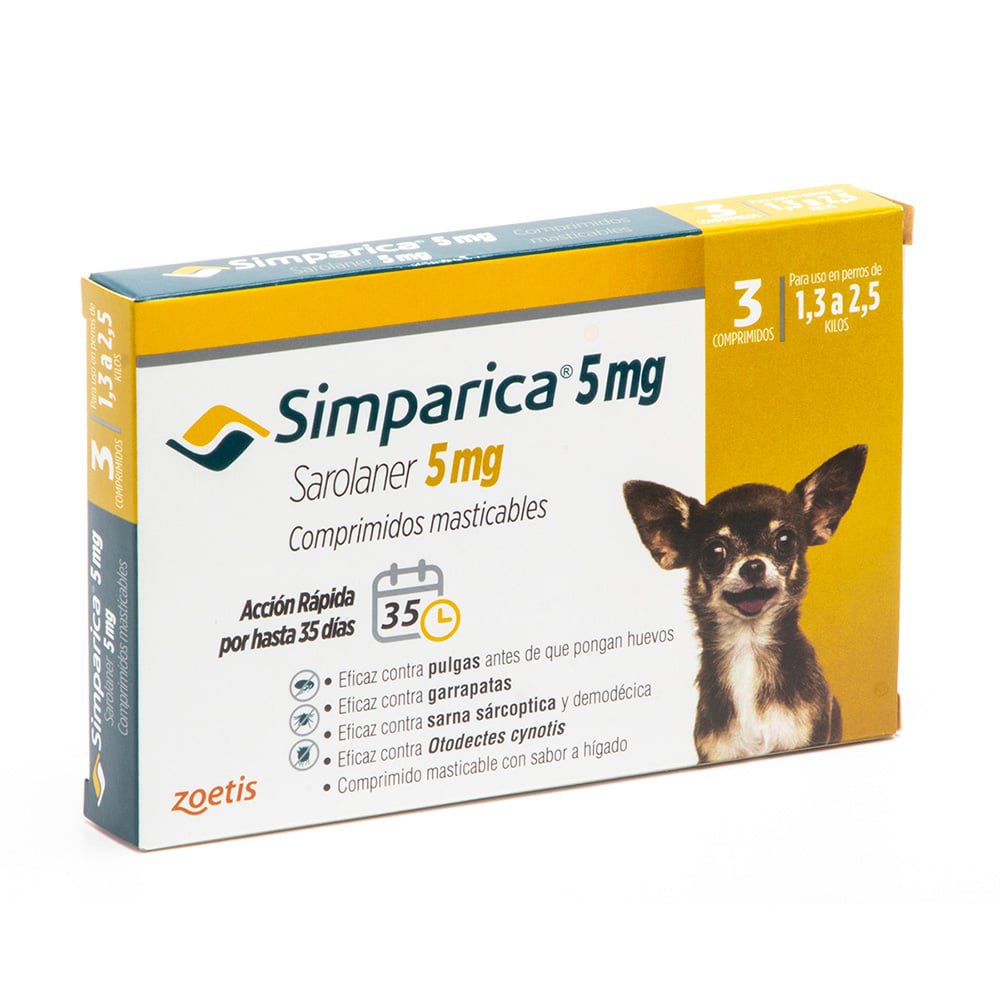 ANTIPARASITARIO SIMPARICA 5 MG 1.3 - 2.5 KG 3 COMP